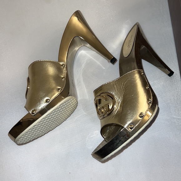 Gucci Britt Clogs platinum light gold 10.5 NEW in box w/receipt - Picture 4 of 8